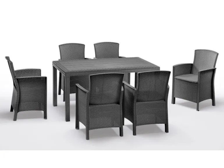 BICA Lido Wetterfestes Balkonset 7-tlg. mit 6 Sessel inkl. Sitzkissen und Tisch Houston Graphit
