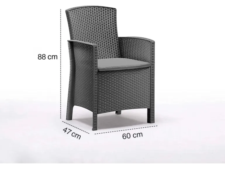 BICA Lido Wetterfestes Balkonset 7-tlg. mit 6 Sessel inkl. Sitzkissen und Tisch Houston Graphit