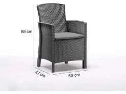 BICA Lido Wetterfestes Balkonset 3-tlg. mit 2 Sessel inkl. Sitzkissen und Tisch Dallas Graphit