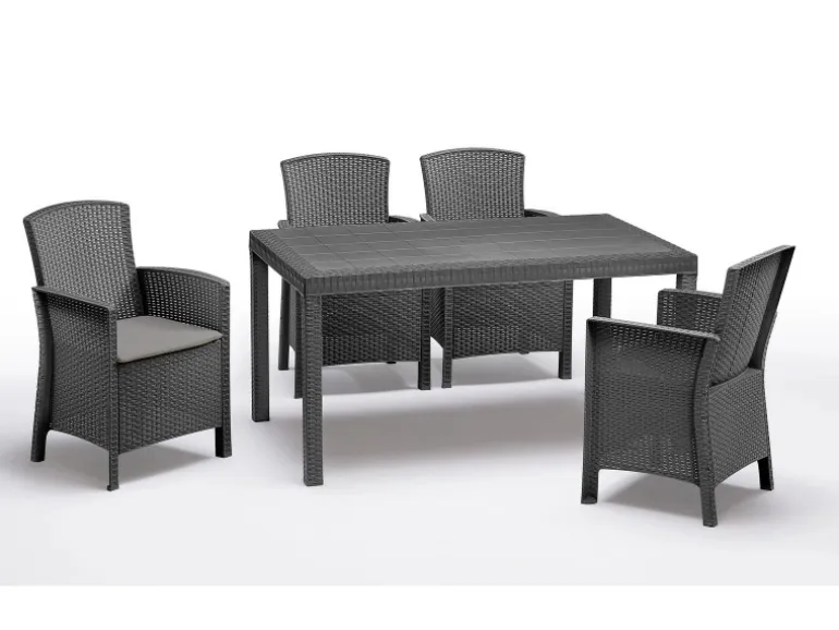 BICA Lido Wetterfestes Balkonset 5-tlg. mit 4 Sessel inkl. Sitzkissen und Tisch Houston Graphit