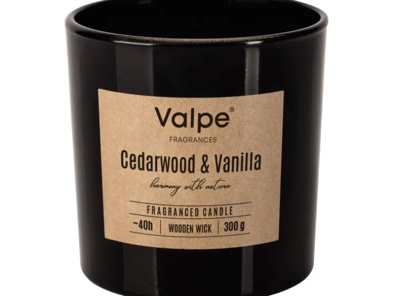 Bispol Valpe Duftkerze mit Holzdocht Zedernholz & Vanille 10 cm