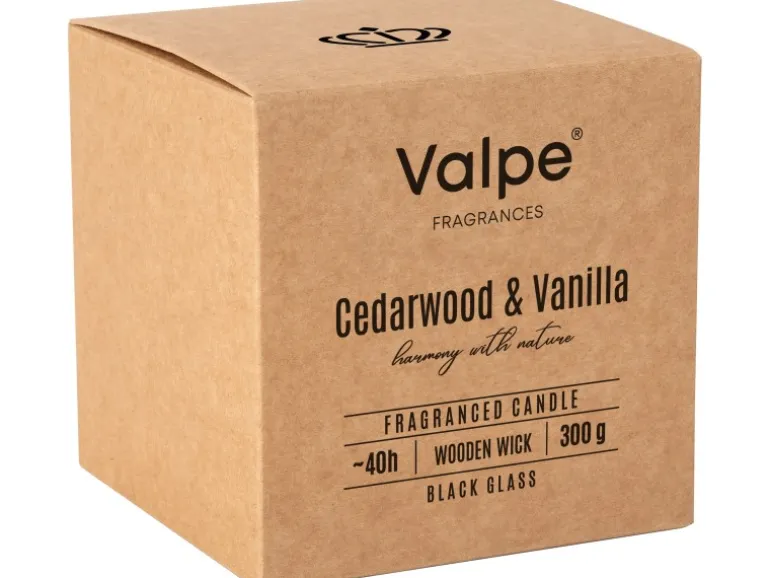 Bispol Valpe Duftkerze mit Holzdocht Zedernholz & Vanille 10 cm