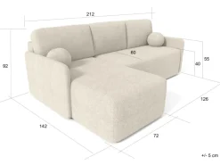 Björn&Schiller Ecksofa mit Schlaffunktion und Bettkasten 212x92x142 cm Waschbarer Bezug Grau