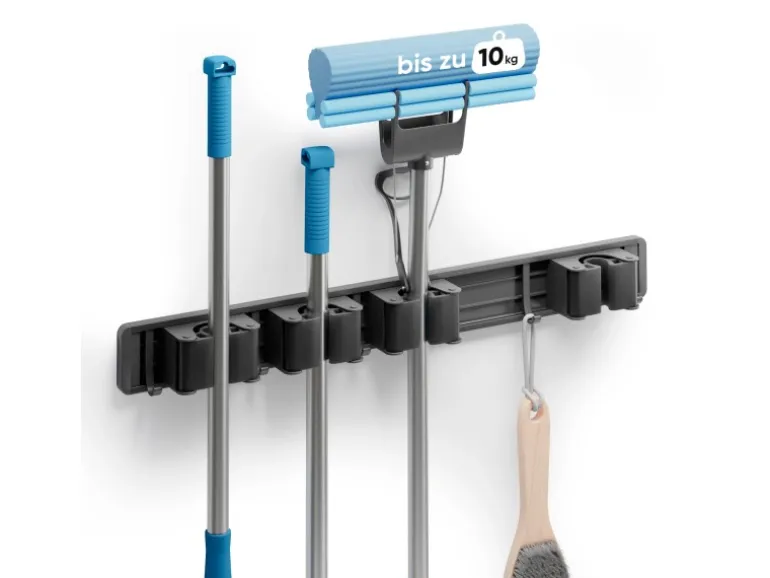 Björn&Schiller Gerätehalter Wandhalterung Aluminium 4 Besenhalter 5 Haken bis 10 kg