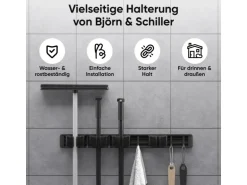 Björn&Schiller Gerätehalter Wandhalterung Aluminium 4 Besenhalter 5 Haken bis 10 kg