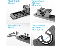 Björn&Schiller Gerätehalter Wandhalterung Aluminium 4 Besenhalter 5 Haken bis 10 kg