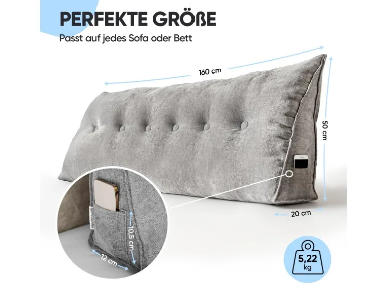 Björn&Schiller Rückenkissen Grau 160 cm mit Waschbarem Bezug