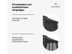Blumfeldt Mondo Dual 3x3 m Pavillon mit Doppeldach und Moskitonetzen Dunkelgrau