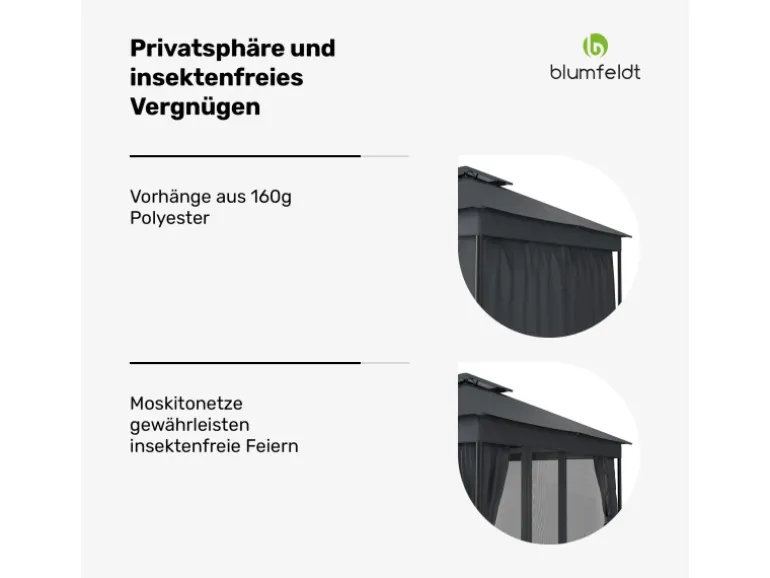 Blumfeldt Mondo Dual 3x3 m Pavillon mit Doppeldach und Moskitonetzen Dunkelgrau