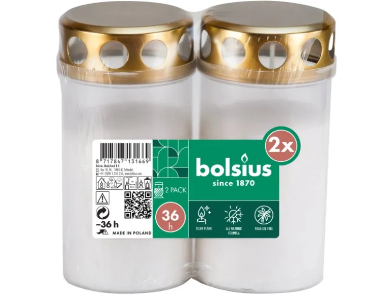 Bolsius Grablicht mit Deckel Weiß 2 Stück
