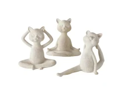 Boltze Home Deko-Figur Yoga Katze 3-fach Sortiert 15 cm x 6 cm x 14,5 cm Beige
