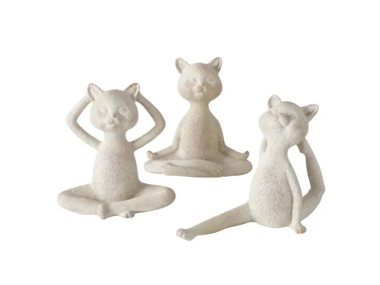 Boltze Home Deko-Figur Yoga Katze 3-fach Sortiert 15 cm x 6 cm x 14,5 cm Beige