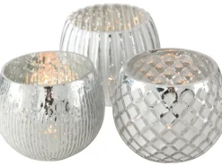 Boltze Selected Windlicht "Ainara" aus Glas in Silber ca. 11 cm in 3 Designs