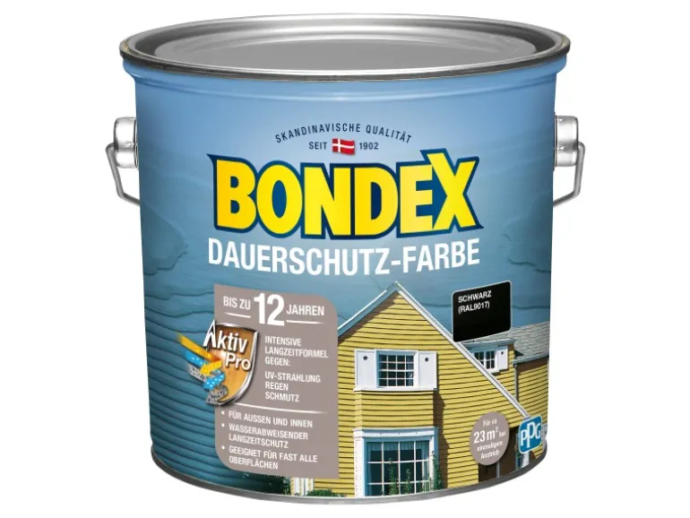 Bondex Dauerschutz-Farbe Schwarz (RAL 9017) seidenglänzend 2,5 l