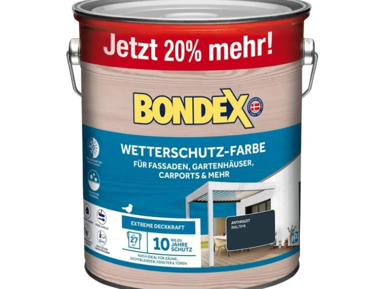 Bondex Wetterschutz-Farbe RAL 7016 Anthrazitgrau - 3 l reicht für ca. 27 m²
