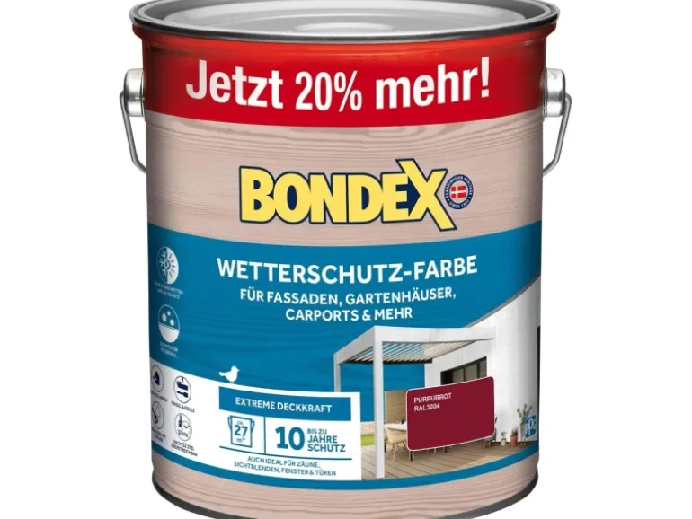 Bondex Wetterschutz-Farbe RAL 3004 Purpurrot - 3 l ausreichend für ca. 27 m²