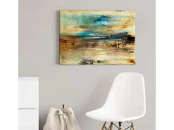 Bricoflor Abstrakte Malerei Auf Leinwand Kunst Wandbild In Ölgemälde Optik In Türkis Und Braun Moderne Kunst Leinwandbild Für Schlafzimmer Und Büro