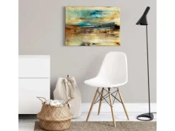 Bricoflor Abstrakte Malerei Auf Leinwand Kunst Wandbild In Ölgemälde Optik In Türkis Und Braun Moderne Kunst Leinwandbild Für Schlafzimmer Und Büro