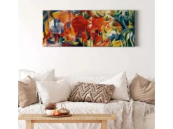 Bricoflor Abstraktes Bild Auf Leinwand Buntes Kunst Bild Im Ölgemälde Stil Ideal Für Wohnzimmer Und Büro Kubistisches Leinwandbild Im Querformat