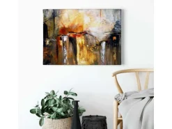 Bricoflor Abstraktes Leinwand Bild In Orange Und Braun Kunstdruck Leinwandbild Im Stil Abstrakter Malerei Wandbild In Gemälde Optik Für Wohnzimmer