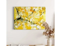 Bricoflor Abstraktes Leinwandbild Gelb Und Weiß Asiatisches Wandbild Acryl Gemälde Optik Für Schlafzimmer Und Flur Kunst Leinwand Bild Auf Keilrahmen