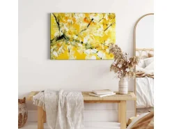 Bricoflor Abstraktes Leinwandbild Gelb Und Weiß Asiatisches Wandbild Acryl Gemälde Optik Für Schlafzimmer Und Flur Kunst Leinwand Bild Auf Keilrahmen