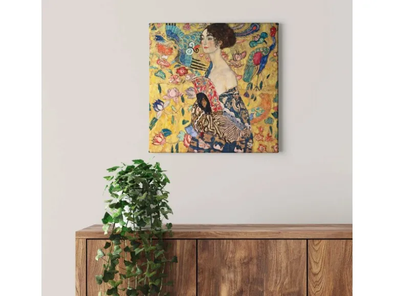 Bricoflor Art Nouveau Bild 20Er Jahre Leinwand Bild Im Gemälde Stil Mit Frau Und Pfau Ölgemälde Kunstdruck Wandbild Für Wohnzimmer Und Schlafzimmer