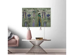 Bricoflor Asien Bild Auf Leinwand Grünes Wandbild Im Japan Stil Mit Kirschblüten Und Kimono Japanisches Leinwandbild Auf Keilrahmen Für Schlafzimmer