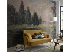 Bricoflor Ausgefallene Tapete mit Landschaft Gemalt Vlies Fototapete Als Gemälde für Wohnzimmer und Esszimmer Bildtapete in Dunkelgrün Blau
