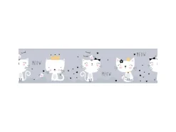 Bricoflor Baby Tapete mit Katzen für Mädchen Graue Kinderzimmer Bordüre Selbstklebend mit Tieren Katzentapete Ideal für Babyzimmer Von Mädchen