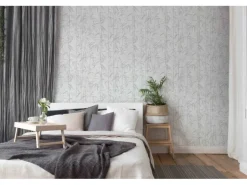 Bricoflor Bambusblätter Tapete Asiatisch Bambus Vliestapete Weiß Grau für Bad und Schlafzimmer Wellness Bambustapete aus Vlies und Vinyl Abwaschbar