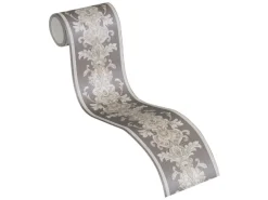 Bricoflor Barock Bordüre 10 Cm Breit Ornament Tapetenbordüre aus Papier und Vinyl Vintage Tapetenborte in Grau und Beige für Wohnzimmer
