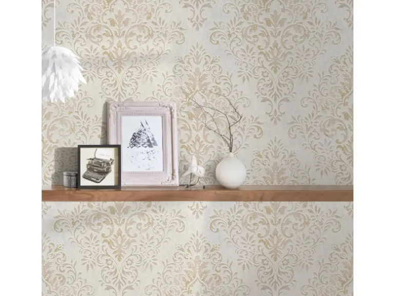 Bricoflor Barock Tapete Weiß Gold Elegante Schlafzimmer und Esszimmer Vliestapete mit Ornament Vintage Wandtapete mit Vinyl Im Nostalgie Stil