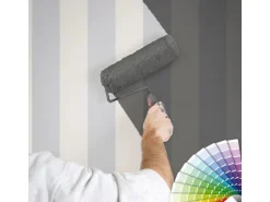 Bricoflor überstreichbare Vliestapete Gestreift Blockstreifen Tapete in Weiß Grau zum überstreichhen Wohnzimmer und Esszimmer Streifentapete Klassisch