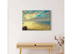 Bricoflor Bild Im Impressionismus Gemälde Stil Maritimes Wandbild Mit Meer Motiv In Hellblau Und Gelb Leinwand Bild Mit Segelschiffen Für Schlafzimmer