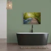 Bricoflor Bild Mit Wald Bach Für Wohnzimmer Und Schlafzimmer Leinwandbild Mit Natur Motiv Grün Blau Wandbild Mit Steg An Wasser
