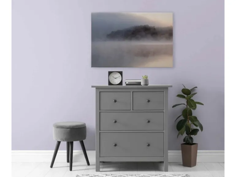 Bricoflor Bild Wald In Nebel Romantisch Leinwandbild See Und Nebel 120 X 80 Cm Leinwand Mit Landschaft Groß Für Schlafzimmer