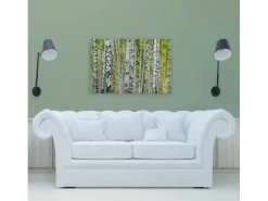 Bricoflor Birkenwald Leinwand Bild Grün Weiß Wandbild Mit Wald Motiv Für Wohnzimmer Und Schlafzimmer Birken Leinwandbild 90X60 Cm