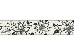 Bricoflor Bordüre in Schwarz Weiß Selbstklebende Tapetenbordüre Ideal für Küche und Wohnzimmer Moderne Vinyl Tapetenborte mit Blumen