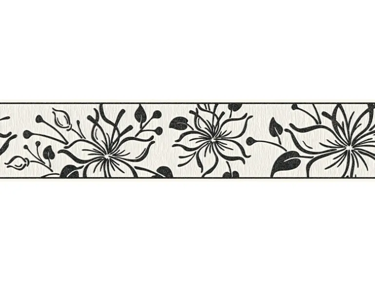 Bricoflor Bordüre in Schwarz Weiß Selbstklebende Tapetenbordüre Ideal für Küche und Wohnzimmer Moderne Vinyl Tapetenborte mit Blumen