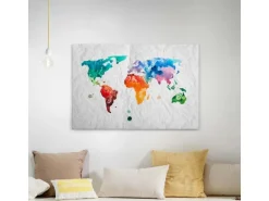 Bricoflor Bunte Landkarte Als Bild In Papier Optik Canvas Leinwand Mit Weltkarte Im Wasserfarben Stil Buntes Wandbild Für Kinderzimmer Und Wohnzimmer