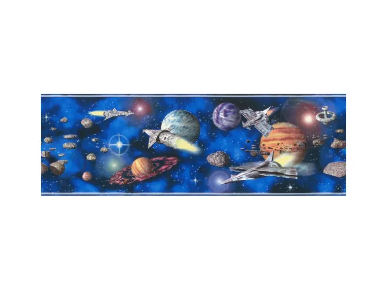 Bricoflor Coole Jungs Tapete mit Weltraum Blaue Tapetenbordüre Selbstklebend für Jungenzimmer Kinder Bordüre mit Raketen und Planeten
