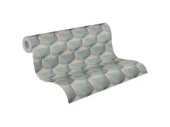 Bricoflor 3D Tapete Geometrisches Muster Vliestapete Blau Türkis Für Schlafzimmer Und Badezimmer Mustertapete In Leinenoptik