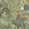 Bricoflor Dschungel Tapete Olivgrün mit Tieren Regenwald Vliestapete mit Leopard Affen Elefanten und Vögeln Ideal für Wohnzimmer