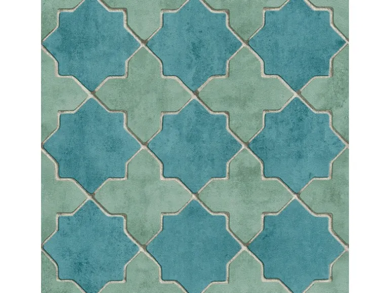 Bricoflor Fliesen Tapete Blau Türkis Orientalische Vlies Fliesentapete in Mosaik Optik Marokkanisch Arabische Vliestapete in Fliesenoptik für Küche
