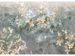 Bricoflor Florale Tapete Transparent Vlies Fototapete mit Blumen im Herbst Moderne Blumentapete in Grau Blau Beige für Esszimmer und Schlafzimmer