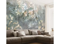 Bricoflor Florale Tapete Transparent Vlies Fototapete mit Blumen im Herbst Moderne Blumentapete in Grau Blau Beige für Esszimmer und Schlafzimmer