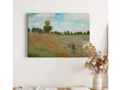 Bricoflor Gemälde Mit Blumenwiese Auf Leinwand Als Kunstdruck Kunst Bild In Ölgemälde Optik Für Wohnzimmer Und Flur Sommer Wandbild In Grün Und Rot