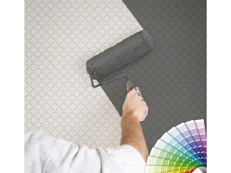 Bricoflor Geometrische Tapete überstreichbar Weiße Vlies Mustertapete Zum überstreichen für Büro und Schlafzimmer Einfarbige Vliestapete Skandinavisch
