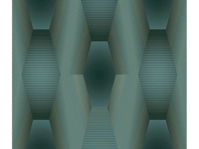 Bricoflor Geometrische Tapete in Petrol Gold 3D Vliestapete Dunkelgrün Ideal für Wohnzimmer und Büro Vlies Fototapete Futuristisch mit Grafik Design